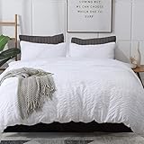 AveLom White Duvet Cover Queen (90 x 90 Inches)ï¼Œ 3 Pieces Stripe Zipper Closure Corner Ties Soft Washed Microfiber Duvet Cover for Men, Women