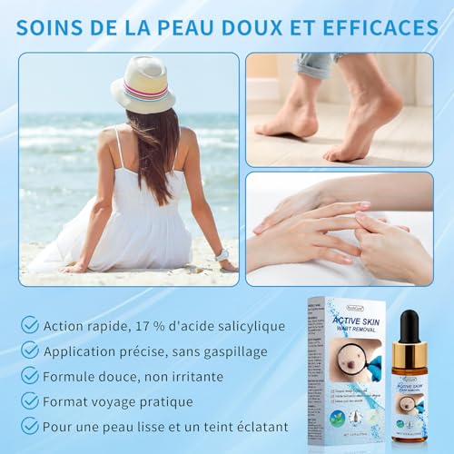 Action Removal of Skin Tags – Precision Face & Body Pipette | Targeted Removal of Plantar, Vulgar and Flat Warts | Soft Formula, Travel Size (15 ml)