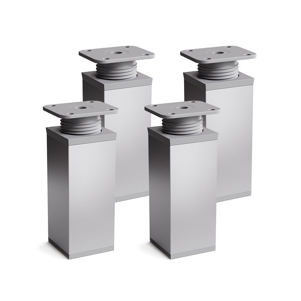 sossai® MFV1 designer furniture feet, height adjustable, set of 4, square profile: 40 x 40 mm, colour: aluminium, height: 80 mm (+ 20 mm), material: aluminium, wood screws included