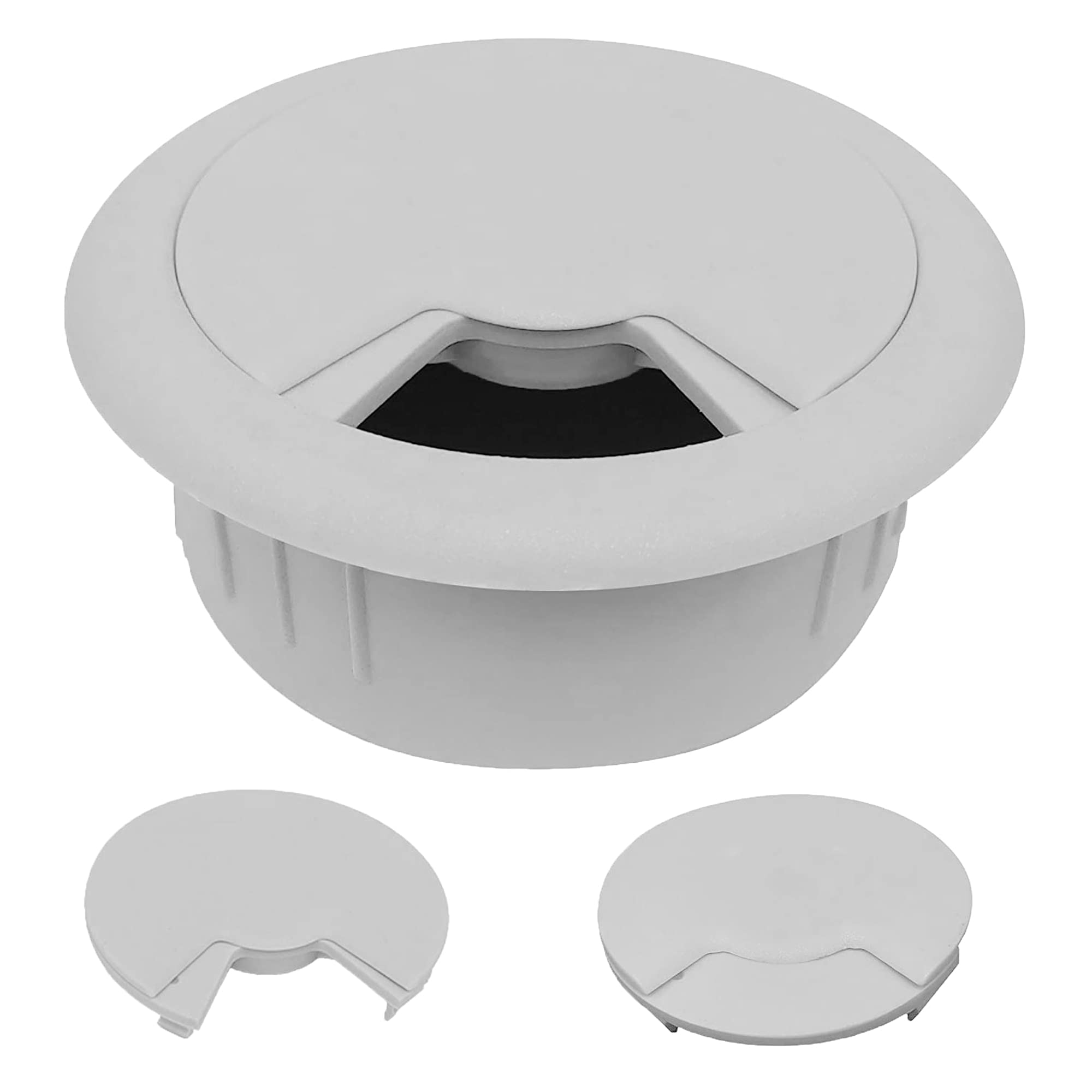 Master Manufacturing CordAway 3-1/3" Desk Grommet, Adjustable Cord Cover, Cable Hole Wire Management, Three Different Sized Opening, Made in USA, White Plastic (00263)