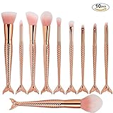 Mengyasi 10Pcs Unique Mermaid Makeup Brush Set Synthetic Kabuki Cosmetics Brush Kits