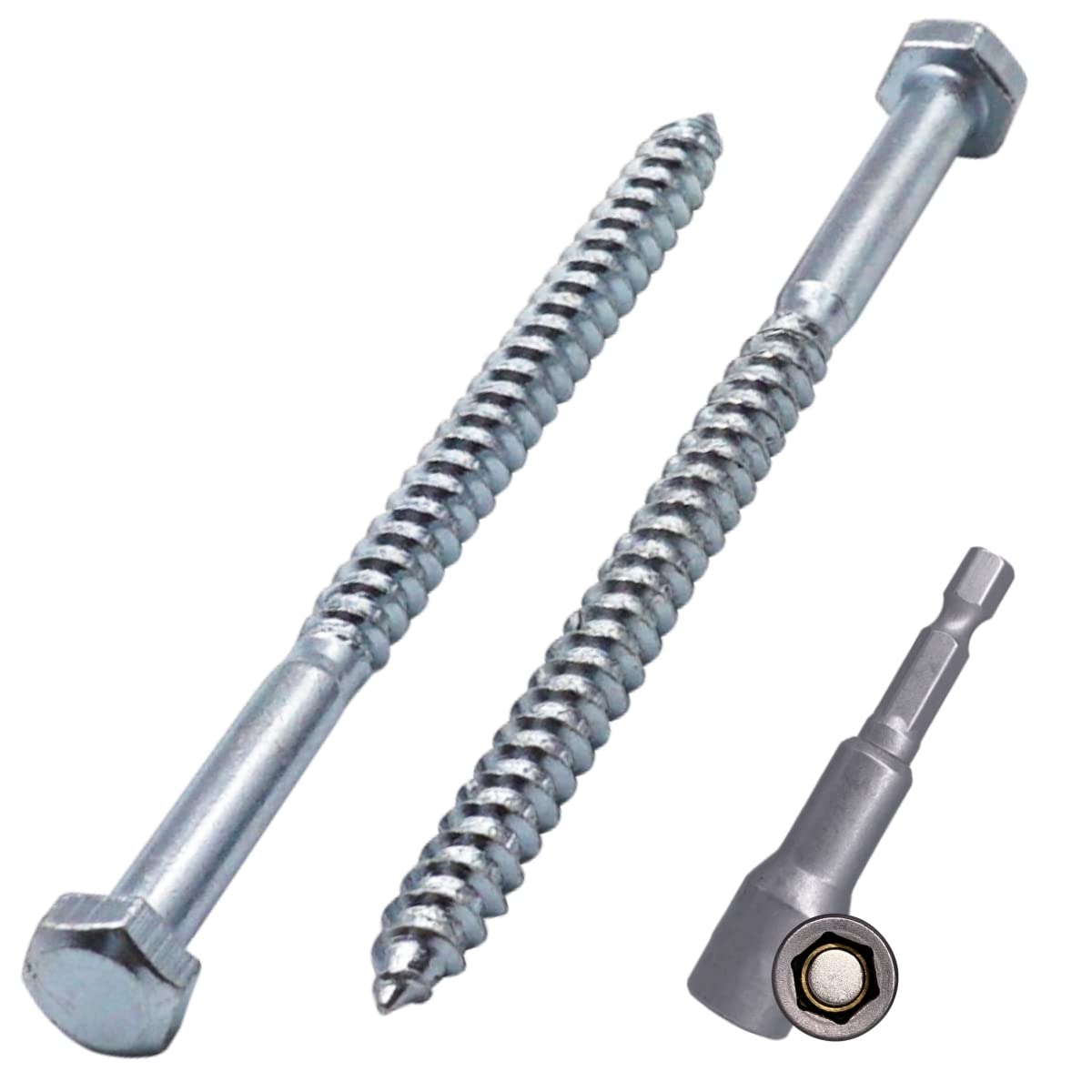SKIR'CO (40 pcs) DIN 571 Zinc Plated Steel Hexagon Wood Screws M5 x 80 mm, Coach Screws, Hex Screw, Lag Bolts (With Magnetic Hex Bit) โ image 1