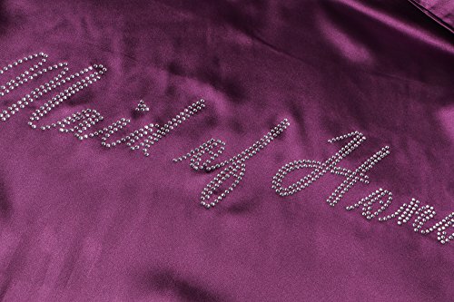Joy Bridalc Satin Wedding Robes with Clear Rhinestones-Bride&Bridesmaid Edition Short Kimono,Maid of Honor Edition, Purple XS - Thumbnail 2