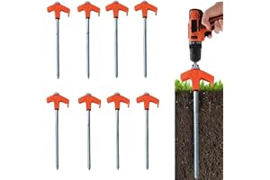 GYWHOOFT 8 PCS Screw in Tent Pegs,20CM with Fluorescent Stopper Drillable Tent Stakes, Heavy Duty Ground Anchors Screw in for