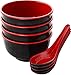 Chef Miso Set of 4 Melamine Noodle Soup Bowls and Spoons - Red and Black 12 Ounce