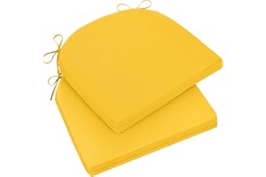 Wellsin Outdoor Chair Cushions for Patio Furniture - Patio Chair Cushions Set of 2 - Water Resistant Round Corner Outdoor Seat Cushions 17"X16"X2", Yellow
