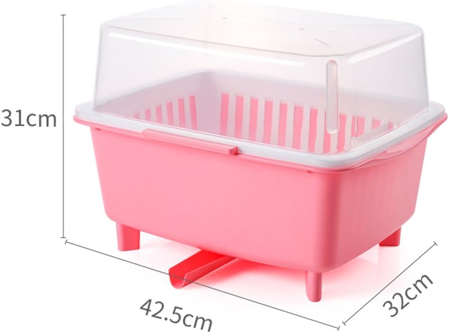 Plastic cupboards, kitchen dishes, chopsticks, drain rack, covered dishes, thickened dishes (Color : Pink)