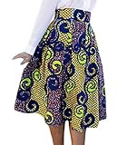 Women's High Waist A-Line Pleated African Print Midi Skirt Large Multicolored