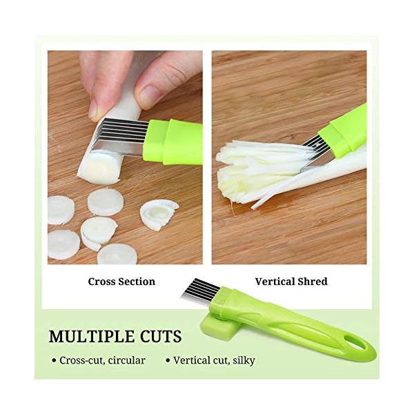 MOSNOW-Spring-Onion-Slicer-Stainless-Steel-Finger-Guards-Onion-Shredder-with-Lid-and-7-Blades-Vegetable-Cutter-Cooking-Tools-Multi-Functional-Kitchen-Gadgets-Green MOSNOW Spring Onion Shredder + Stainless Steel Finger Guards, Onion Shredder with Lid and 7 Blades, Vegetable Cutter…