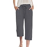 MLXSJ Womens Capri Pants Summer Wide Leg High Waisted Pants Drawstring Casual Trousers with Pockets