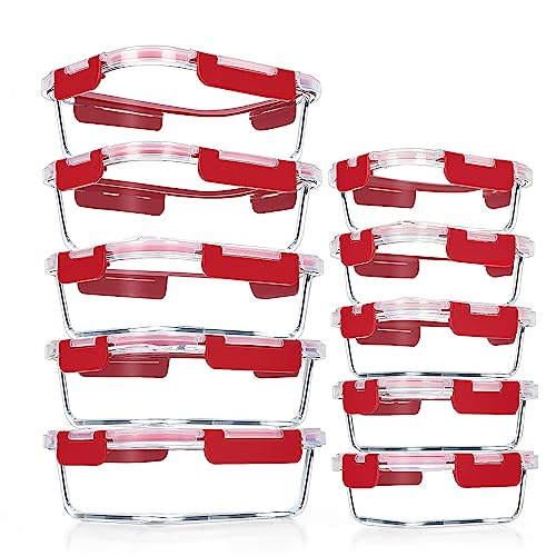 VERONES Glasbehälter für Mahlzeiten, luftdichte Lunch-Behälter, stapelbares Glas-Frischhaltedosen-Set mit Deckel, exklusiv von BPA, für Mikrowelle, Ba