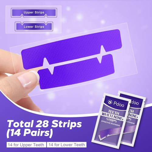 Purple Teeth Whitening Strips 14 Treatments - Enamel-Safe & No-Sensitivity & No-Slip Whitening Strips - Fast Teeth Whitening Result in 7 Days - Whitening Kit for Coffee, Wine Stains Removal