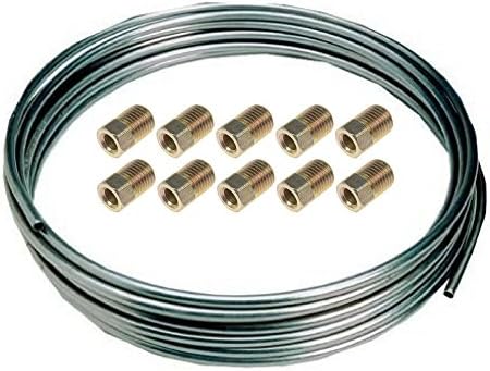 3/16" x 25' Feet Roll with (10) Standard Steel Tube Nut Fittings - Hydraulic Steel / Fuel Brake Line Coils - Zinc Plated Tubing