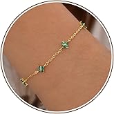 JSJOY Birthstone Bracelets for Women, 14K Gold Bracelets for Women Mom Gifts Birthday Valentines Day Gifts for Gf Dainty Flower Gift for Her Birthstone Bracelet Mothers Day Gift