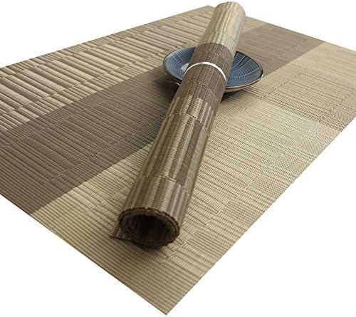 COSFY Bamboo PVC Weave Placemats Non-slip Kitchen Table Mats Set of 4 - 30x45 cm Gold&amp;Brown
