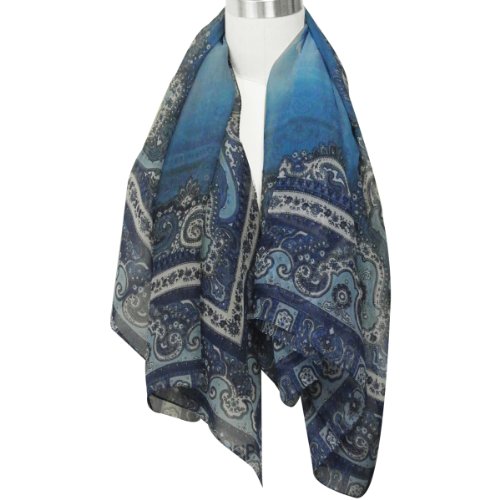 Wrapables 100% Mulberry Silk Floral Painting Square Scarf, Blue Rose
