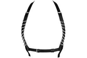 PETM•HS Women‘s Punk Leather Body Chest Harness Hollow Out Adjustable Frame Belts Metal Ring EDC Goth Festival Rave Lingerie