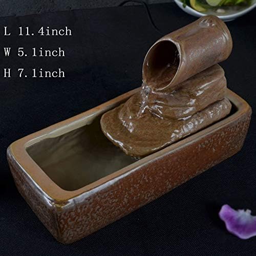 Statues Ceramic Water Fountain,Indoor Tabletop Fountains Ceramic Fountain Crafts Desktop Waterfall Fountain Water Fountain humidifier Waterscape Fountain-Bamboo 11.4inch