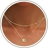 ESPVO Number Necklace for Women, 14K Gold Plated Layered Chain Number Pendant Jewelry Gifts for Sister Mom Girlfriend Daughter
