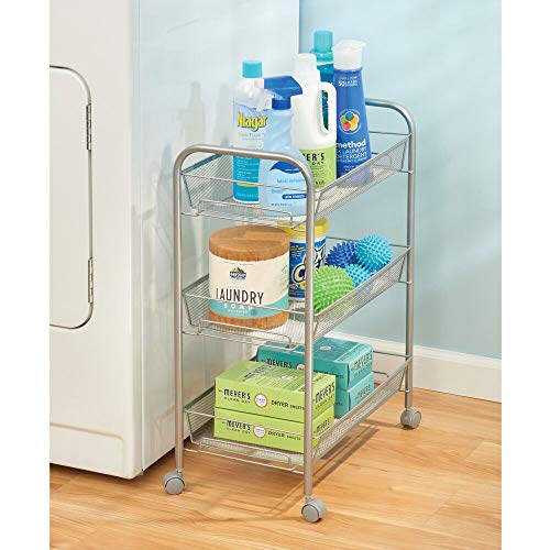 mDesign Portable Rolling Laundry Utility Cart Organizer Trolley with