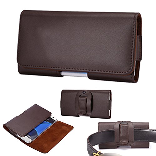 Galaxy S7 Edge Holster, Tading Premium Genuine Leather Pouch Carrying Case with Belt Clip&Loop(Perfect Fits with Spigen/Supcase/Lifeproof/Tech 21 Case on) - Dark Brown