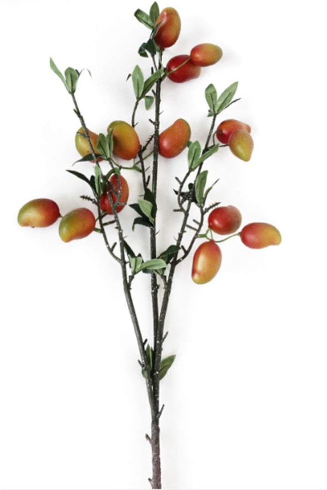 WDDH Simulation Mango Branch, 31.5inch Yellow Fake Mango Flower Branch with Green Leaves, Decorative Fruit Branch Photography Props for Home Weddng Party Decor