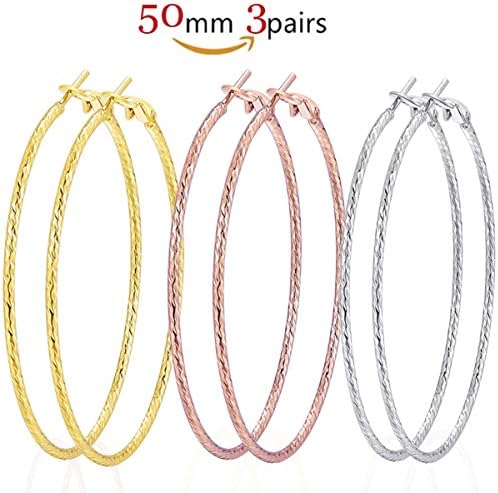 Hoop Earrings Set For Women ，18K Gold Plated，3 Pairs Stainless Steel Hoop Earrings for Women Girls