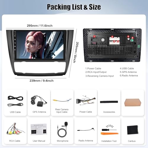 8 Core 2G+64G CAMECHO Android 13 for BMW 1 Series E81 E82 E87 E88 with Navi Carplay Android Auto, 9 Inch Double DIN Display Car Radio with Bluetooth5.0 FM/RDS 32EQ DSP SWC