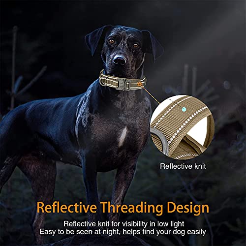EGOBUY Tactical Dog Collar Reflective Nylon Adjustable Military Safety Soft Comfort Elastic Leash Metal Buckle and Handle with USA Flag Patch for Daily and Training