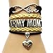 Infinity Love Army Mom Bracelet-Black with Gold Leather Braid Velvet Career Friendship Gift