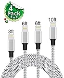 iPhone Charger, Lightning Cable, 4Pack 3FT 6FT 6FT 10FT to USB Syncing Dataand Nylon Braided Cord Charger Compatible with iPhone/XS/XR/X/8/8 Plus/7/7 Plus/6S/6 Plus/iPad iPod More (Silver Gray)