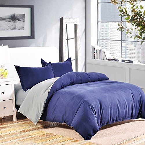 Duvet cover King Microfiber With Zipper Close 3 Piece navy blue/gray …