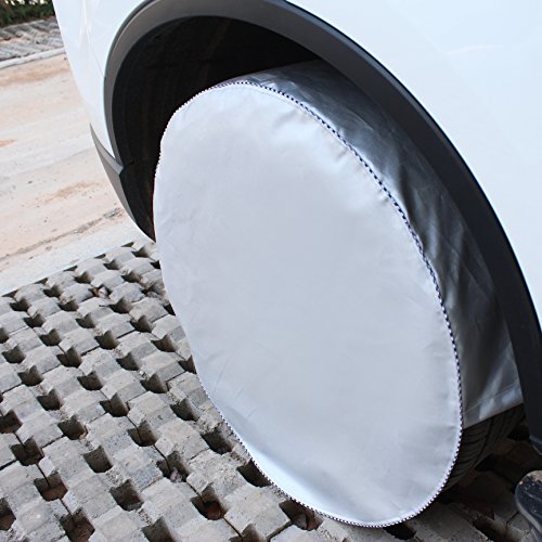 Mr.You Tire Covers For RV Auto Truck Car Camper Trailer Waterproof Sun-proof Fits 24" to 26" Tire Diameters 5 YR Warranty Silver 4 Pack