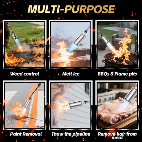 RUBDARK Propane Torch Weed Burner, High Output Weed Torch Flamethrower, 37" Heavy Duty Detachable Blow Torch for Garden,Wood,Stumps,Melting Ice,Snow Removal,Roofing,Camping,Outdoor (Tank Not Included)