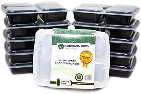 Meal Prep Containers 3 Compartments BPA FREE, Stackable 10 Pack, Microwaveable &amp; Dishwasher Safe, Portion Control Bento Lunch Box with Leak Resistant Technology, Durable &amp; Reusable, 21 Day Fix