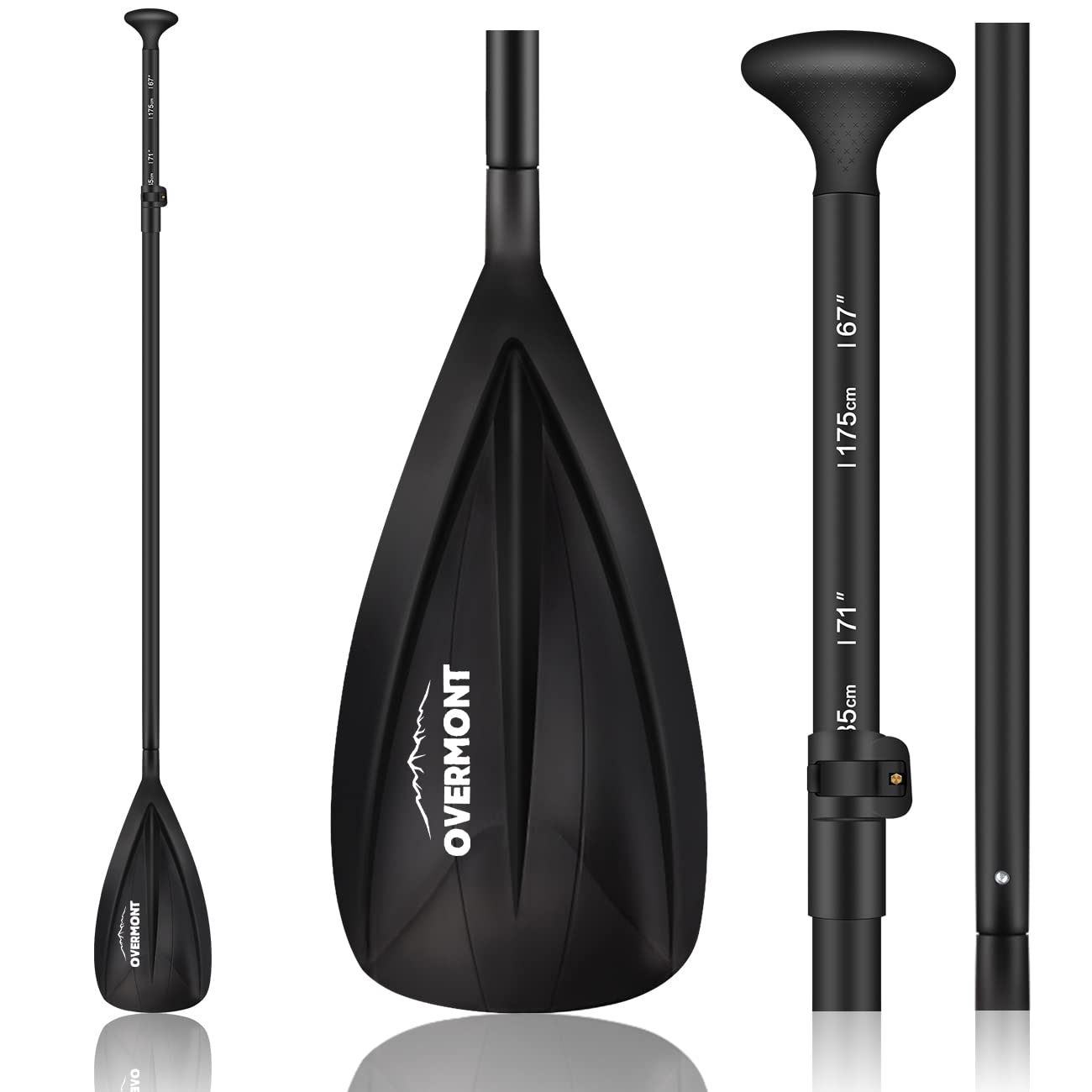 Overmont Aluminum Alloy SUP Paddle - 3 Piece Adjustable Stand Up Paddleboard Paddle Black
