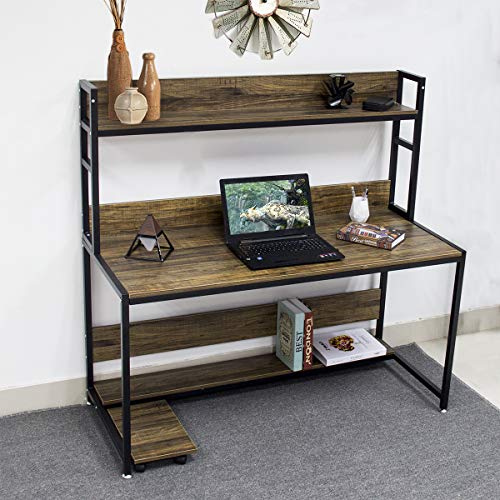 Modern Computer Desk Study Table - Bizzoelife 47 Inches Compact Writing Table with Hutch for Home Office Workstation