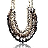 Black Bohemian Acrylic Beads Chunky Weave Bib Choker Necklace Pendant H129K05