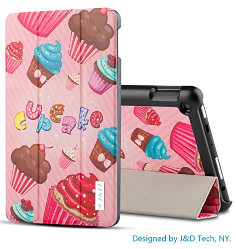 Fire 7 Case (2015 Release), J&D Amazon Fire 7" Cover Slim Lightweight Protective Folding Case for Amazon Fire 7" (will only fit Fire 7" Display 5th Generation - 2015 release) - Cupcake
