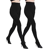 Citystl 2 Pairs Fleece Lined Tights for Women, 120D Black Opaque Warm Tights with Control Top