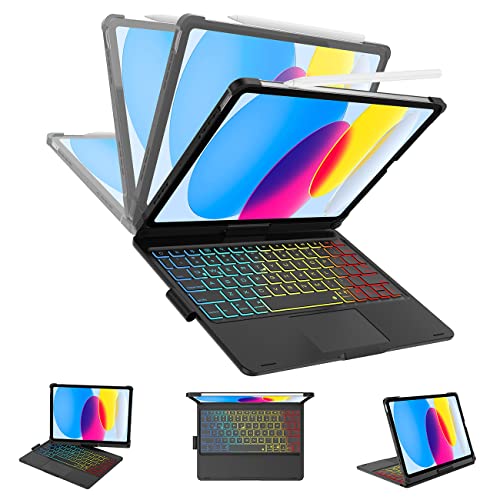 Photo 1 of iPad 10th Generation Case with Keyboard (10.9", 2022) - Multi-Touch Trackpad- 7 Color Rainbow Backlight- 360° Rotatable Smart Keyboard Case with Pencil Holder for iPad 10.9 inch 10th Gen 2022, Black