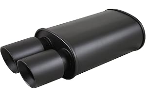 TC Sportline Burnout MU-UN002DB Spun-locked Universal Oval Muffler Exhaust 3.5" Double Wall Dual Slant Tip 2.5" Inlet (Black)