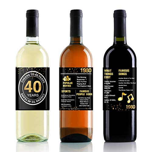 40th-Birthday-Anniversary-Wine-Bottle-Labels-or-Stickers-Present-40th-Anniversary-Decorations-Funny-Forty-Black-Gold-Party-Decoration-Centerpiece-Supplies-Set-of-12
