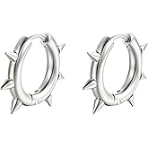 Stainless Steel Spike Hoop Earrings for Women Men Gold Silver Black Plated Punk Statement Gothic Rivet Awl Spike Circle Round Hypoallergenic Minimalist Huggie Hoop Earrings for Party Festival Jewelry Gifts