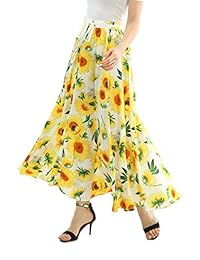 JOAUR dama Falda larga de gasa con estampado floral hasta los tobillos Falda larga Falda de playa