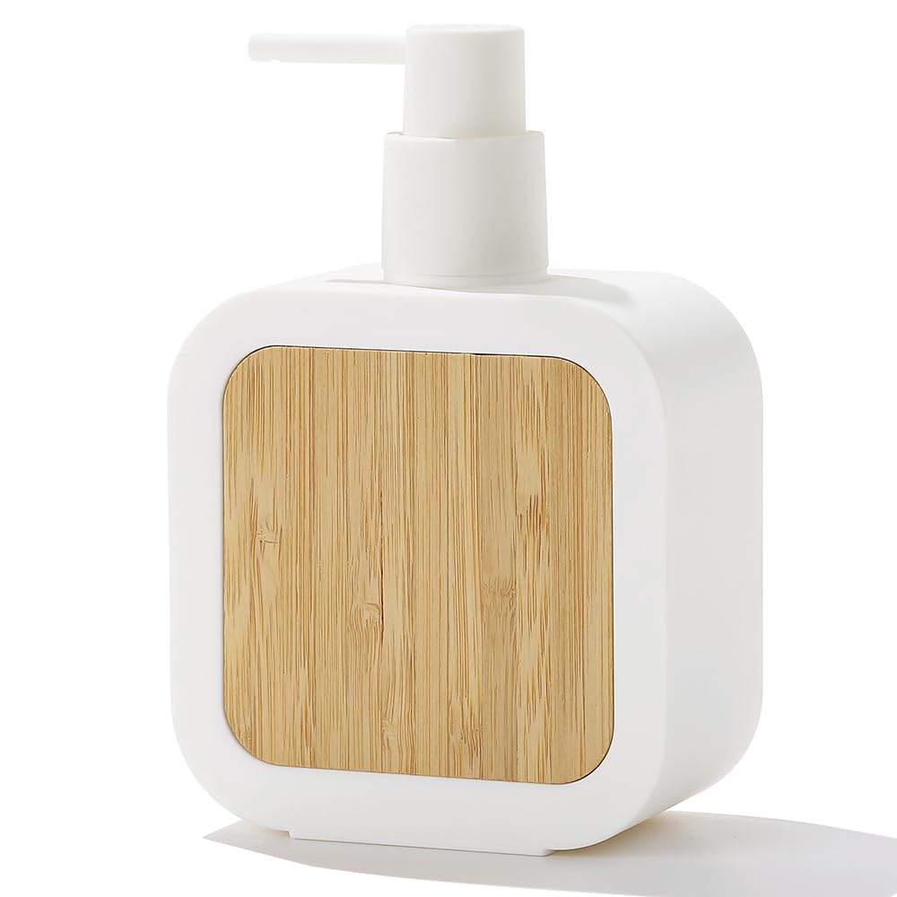 Photo 1 of YAUKPH Elegant Bamboo Soap Dispenser with Rust Pump for Bath and Kitchen Bamboo Bathroom Accessories Matte White