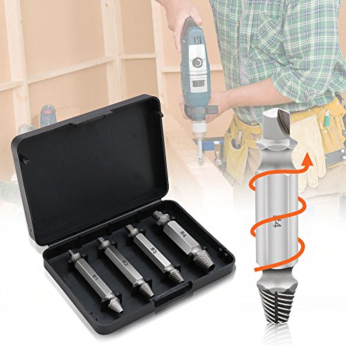 Tresbro Damaged Screw Extractor Set of 4 Pcs High-Speed Steel Drill Bits, Grabit Screw EZ Out Extractor for Removing Stripped Screws and Broken Bolt