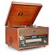 1byone Nostalgic Wooden Turntable Wireless Vinyl Record Player with AM, FM, CD, MP3 Recording to USB, AUX Input for Smartphone and Tablets, RCA Output