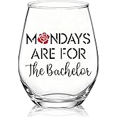 XQLZY Mondays Are for The Bachelor Stemless Wine Glass, Funny Bachelorette Wine Glass Gifts for Women Bachelor Mom Grandma Aunt BFF Sister, Christmas Birthday Thanksgiving Gifts for Women Bestie
