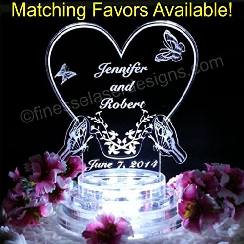 100 Keychain Favors + Butterfly Heart Lighted Wedding Cake Topper, matching key chain favors Acrylic Personalized Engraved